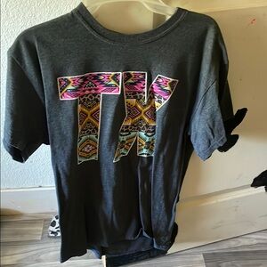 Trendy Graphic T-Shirt - Gray with Colorful Accents